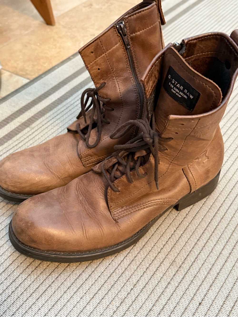 G-Star Raw Men's Tan/Brown Leather Lace-Up Zip Boots